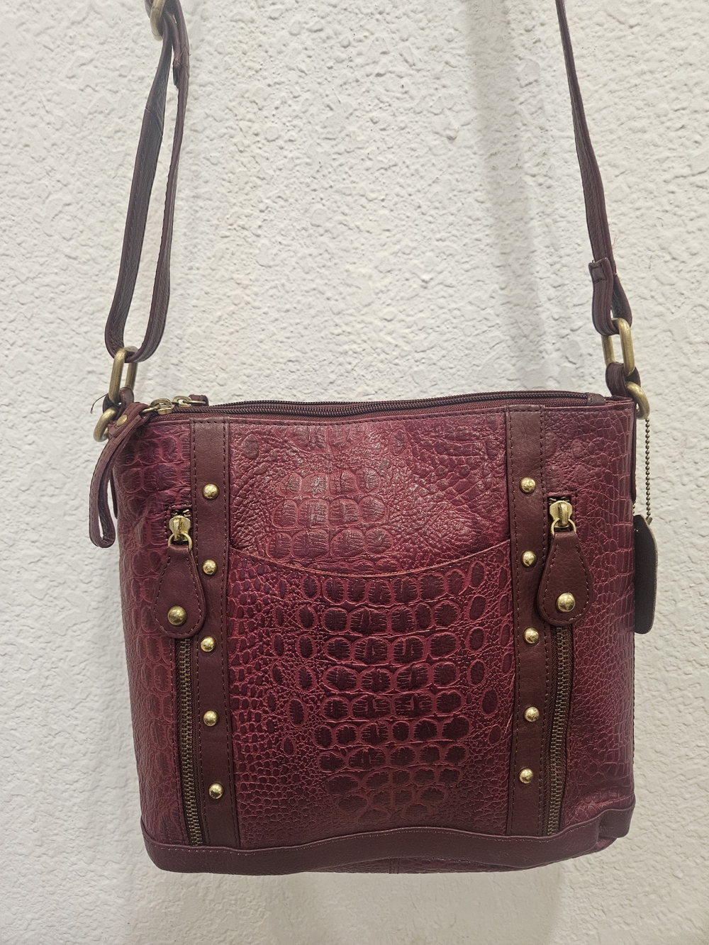 Great American Leather Works Studded Crocodile-Embossed Crossbody Bag